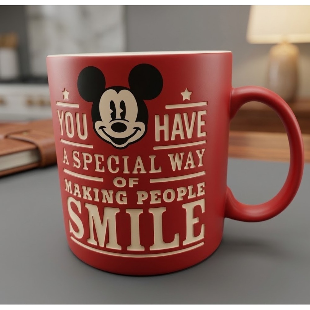 Disney Parks Mickey Mouse Special Way Of Making People Smile Coffee Mug Red 16oz
